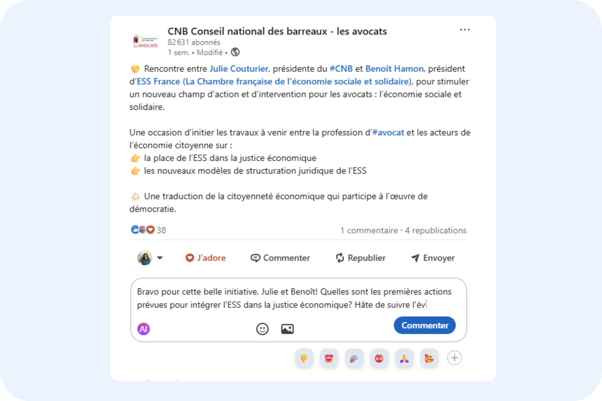 mockup publication du CNB sur Linkedin